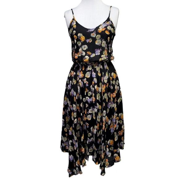 Vintage 70s Ursula of Switzerland Sheer Black Floral Asym Hem Dress‎ Boho Summer - Picture 1 of 8
